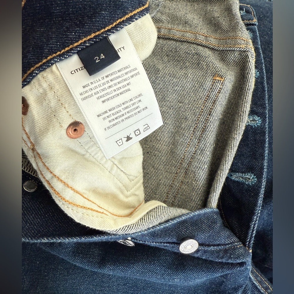 Citizens Of Humanity Blue Denim Horseshoe Wide-Leg Frayed Jeans - Picture 7 of 7